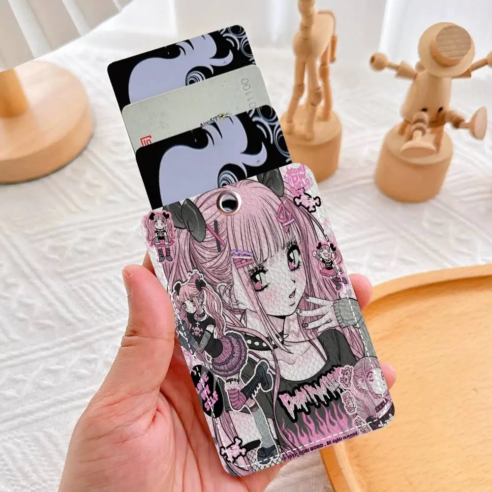 أنيمي Jirai Kei 1 قطعة بولي Leather حامل بطاقة جلدية المفاتيح حلقة رئيسية قفل الباب الوصول العلامات بطاقة الهوية حافظة المفاتيح بطاقة #5