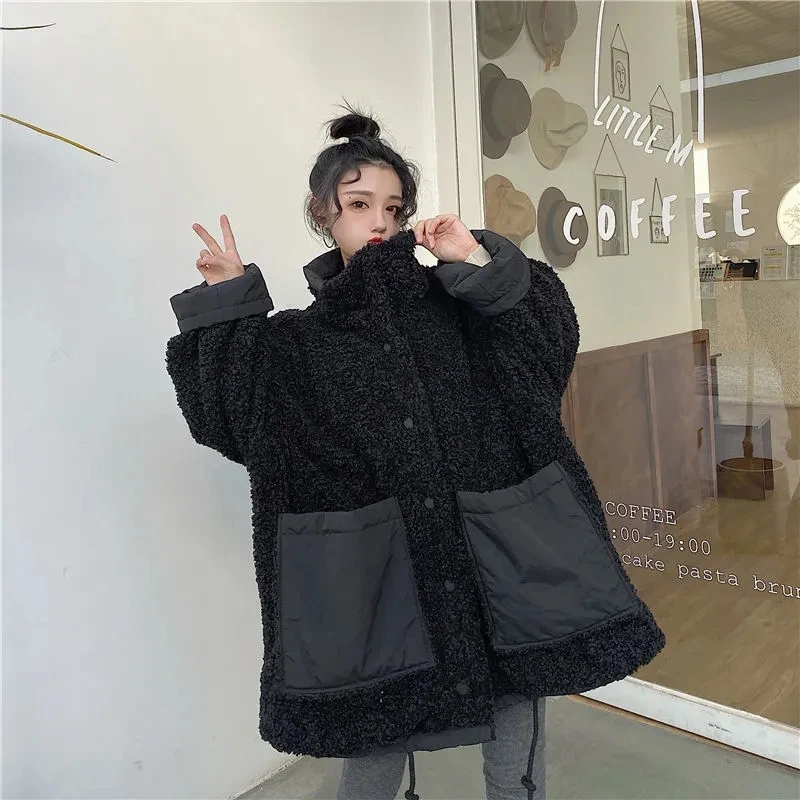 

Gidyq Korean Women Lamb Parkas Winter Fashion Streetwear Puffer Jacket Casual Female Reversible Thick Warm Puffty Outerwear New