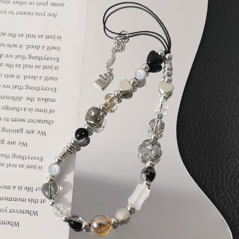 سلسلة سحر الهاتف المحمول العالمية الرجعية ، قلادة الكاميرا القصيرة ، حالة الهاتف الإناث ، مكانة باردة ، الأسود والأبيض ، الحبل ، الحلو