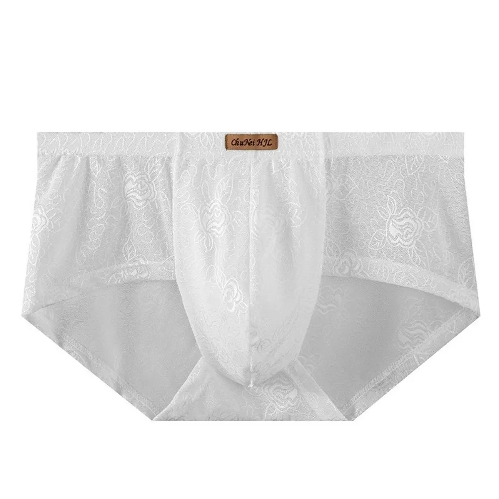 Breathable Ice Silk Men Underwear Mesh Mid Waist Men's Lace Briefs Ultra-thin Transparent Triangle Panties Daily Use