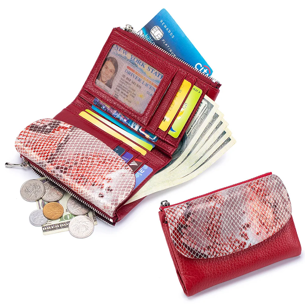 

Короткий кошелек из натуральной кожи, женский держатель для карт, кошелек из натуральной коровьей кожи, мини-клатч из воловьей кожи с змеевидным узором