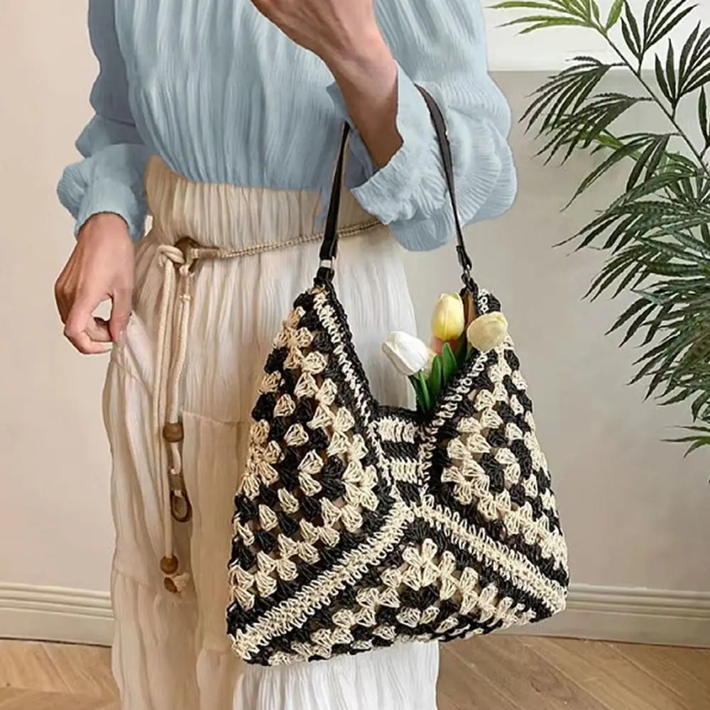 Trendy Summer Straw Crochet Bag Beach Vacation Weave Shoulder Bag Casual Leisure Women's Handbags Ladies/Girls