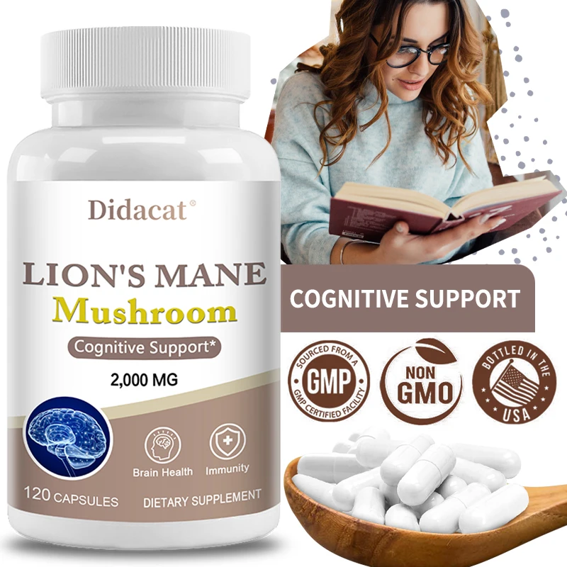 Lion\'s Mane Mushroom Capsules - Brain-boosting Mushroom Supplement Enhances Memory and Focus Relieves Stress and Improves Mood