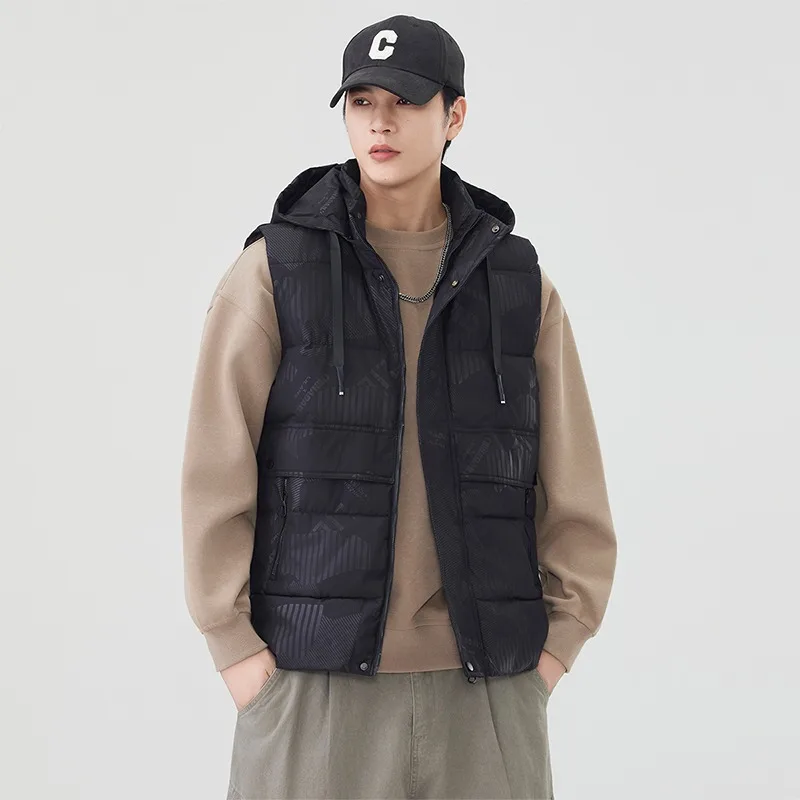 

Мужской однотонный кардиган на молнии с капюшоном и карманом, модный жилет, топ