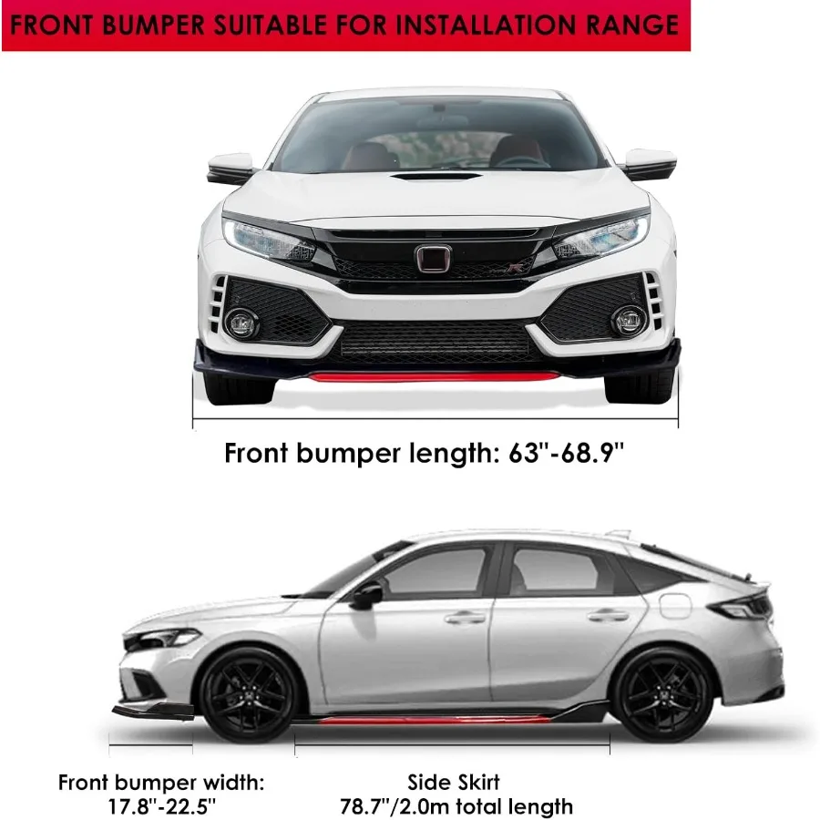 المصد الأمامي الشفاه الذقن المفسد + 2 متر الجانب تنورة الجنيحات الناشرون + قابل للتعديل 1013 دعم قضيب العالمي صالح معظم المركبات لامعة #4
