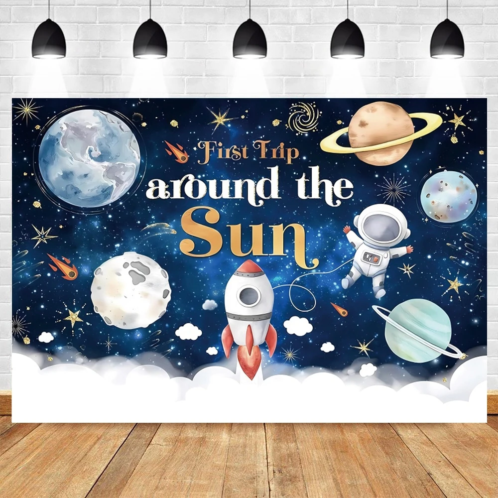 

Outer Space Backdrop for Boy Birthday Party Astronaut Universe Earth Planet Rocket Baby Kids Photography Background Photo Studio