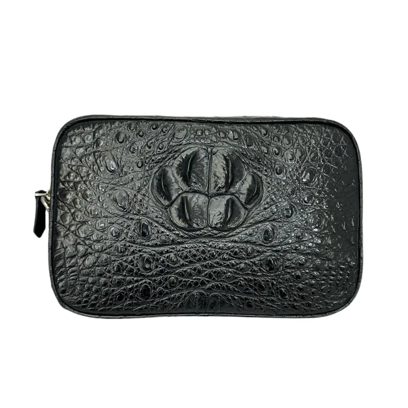 

Authentic Exotic Alligator Skin Classic Black Men's ZIP Clutch Purse Genuine Real Crocodile Leather Male Wristlets Pouch Bag