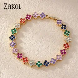 ZAKOL Korean Fashion Random Colorful Zircon Flower Plant Bracelets For Women Dopamine Girls Jewelry Party Accessories