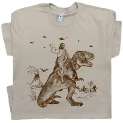 Jesus Riding Dinosaur T Shirt UFO Funny Offensive Cool Crazy For Guys Novelty long or short sleeves