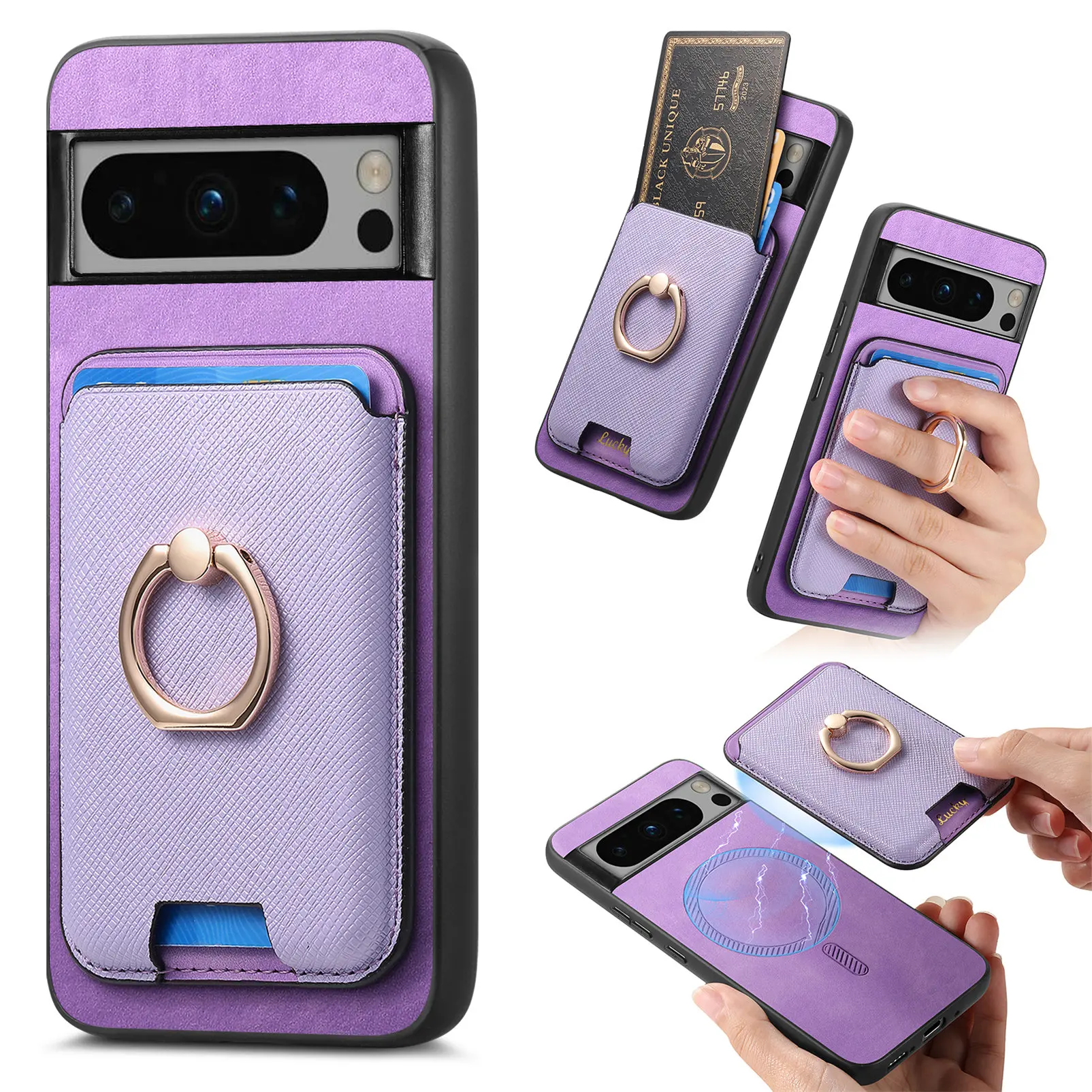 2 in 1 Detachable Cards Bag Wallet Leather Case For Google Pixel 9 Pro 8 8A 7 7A Magnetic Ring Holder Purse Bag Stand Cover