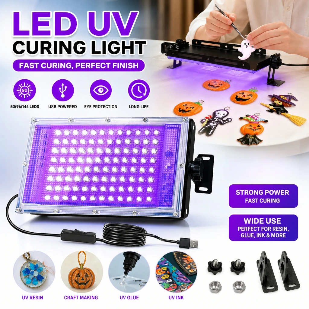 USB UV LED Curing Light 50/96/144 Beads Ultraviolet Flood Light Adjustable Bracket For DIY Epoxy Resin Nail Gel Shadowless Glue