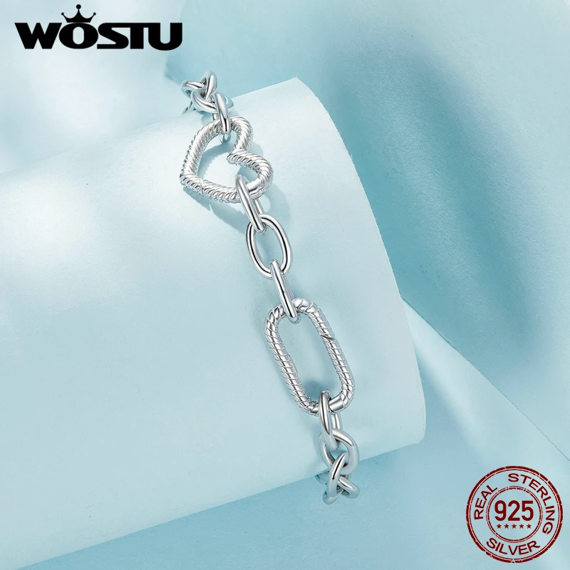 WOSTU 925 Sterling Silver Trendy Multifunctional DIY Bracelet Bangles for Women Wedding Dating Gift Fine Jewelry Fit Small charm