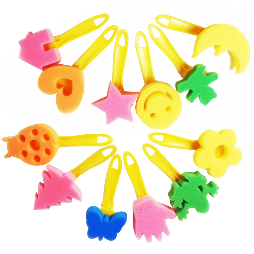 12pcs Painting Sponge Set Creative Flower Stamp DIY Painting Brush Tools with Roller Round Flat for Kids Children Drawing