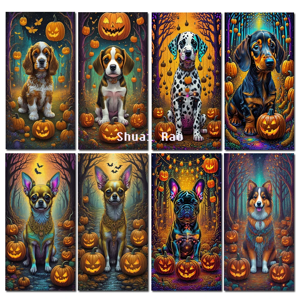 New 2025 Large Diamond Painting Moon Boat Donkey Full Square Round Diamond Mosaic Embroidery Animals Cross Stitch For Halloween