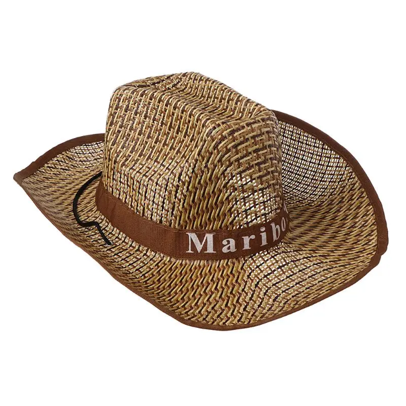 Men Retro Western Cowboy Summer Straw for Sun Hat Wide Curly Brim Letters Printe Drop Shipping