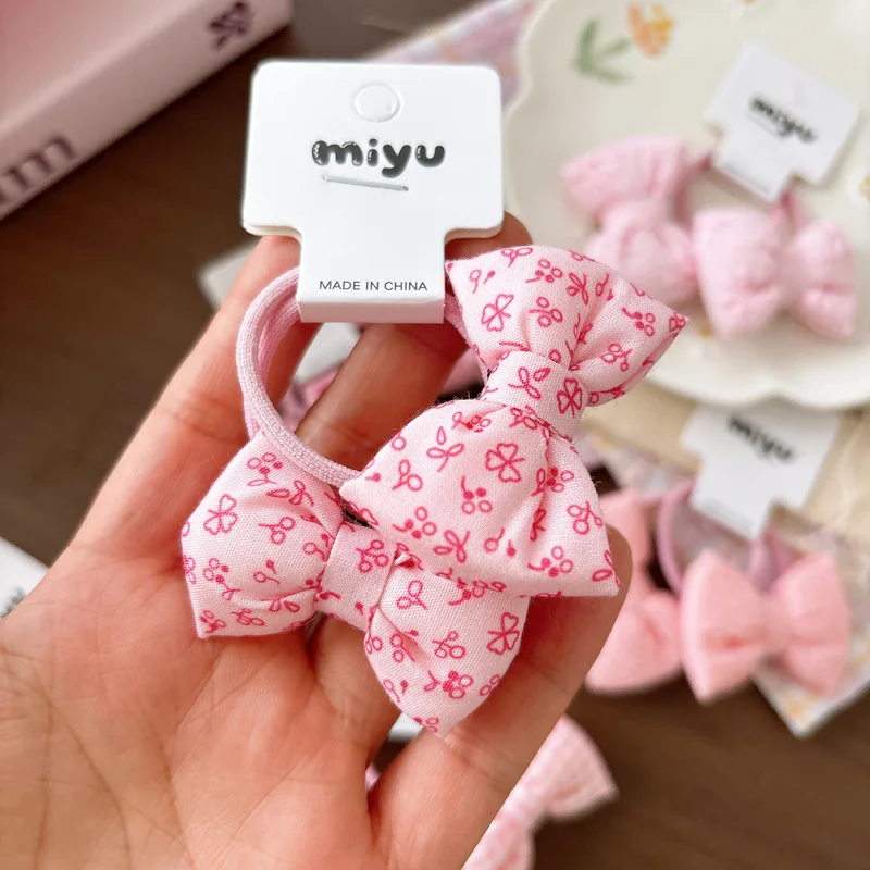 

Early Spring Korean Pink Bow Elastic Ponytail Bands Sweet High Stretch Hair Ropes Teen Girls Kids Daily Holders Gift