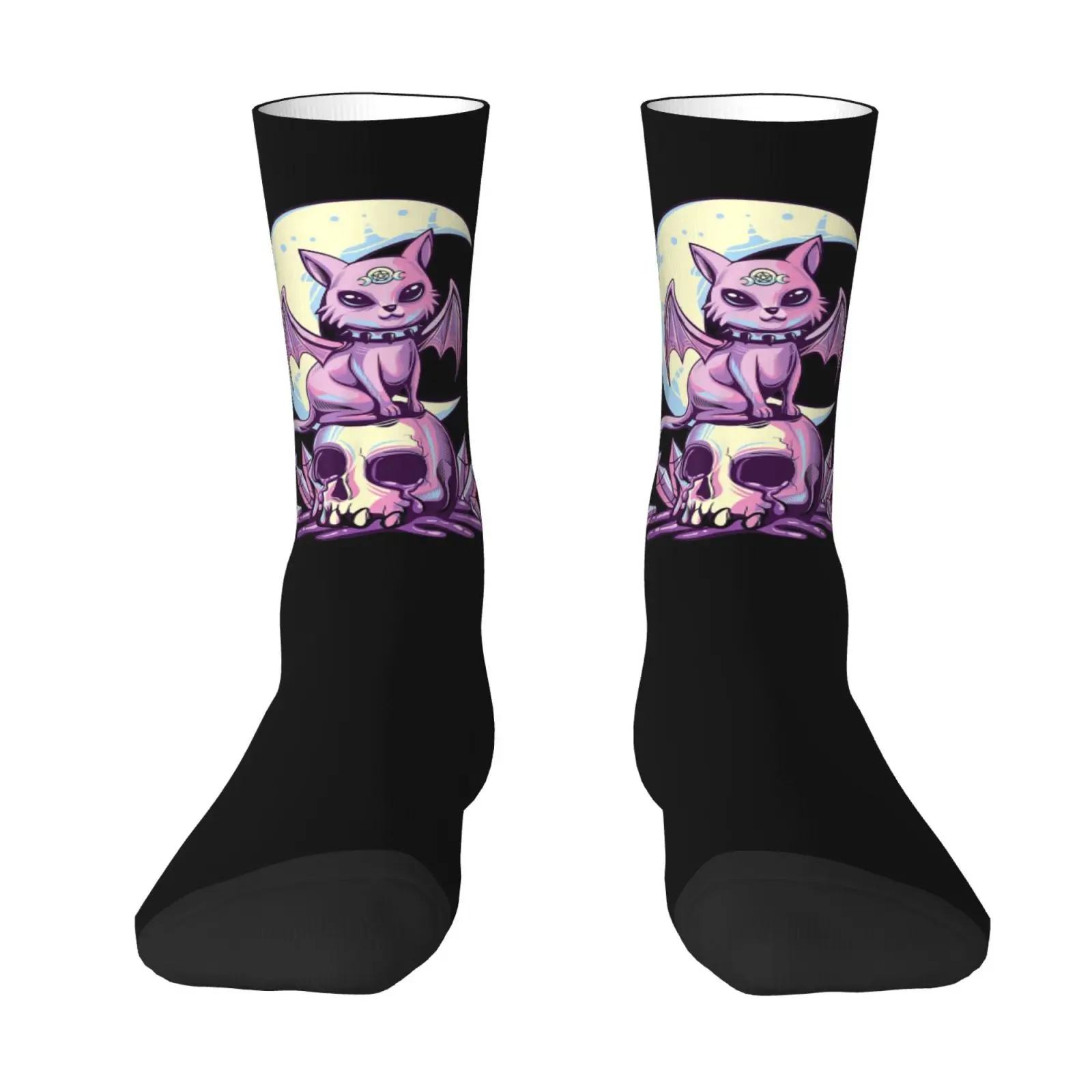 

Pastel Goth Wiccan Cat Cute Creepy Witchy Cat and Skull Novelty Crew Socks Dress Socks Casual Mid Calf Socks For Women Men