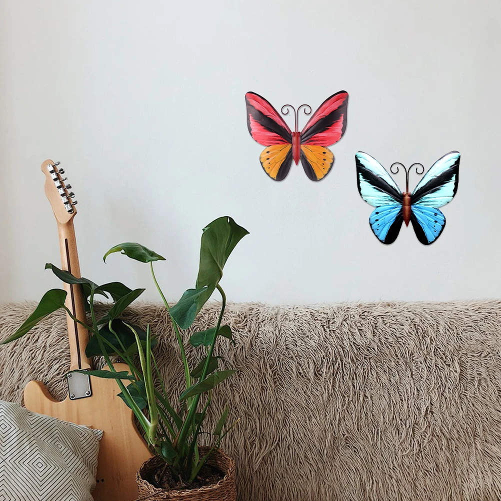 

2 Pcs Wrought Iron Butterfly Pendant Wall Hangings Sculpture Decorations Butterflies