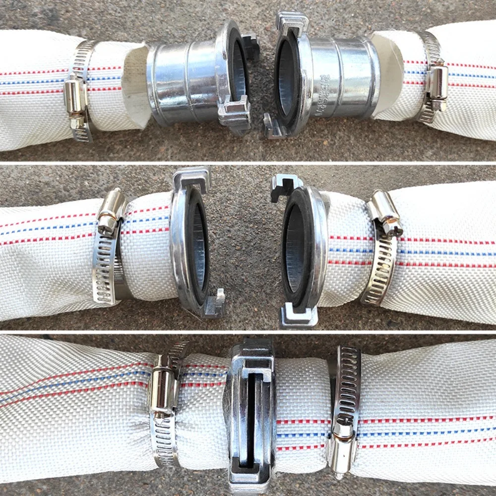 Aluminum hose connector with hose clamp, used for watering trees and agriculture