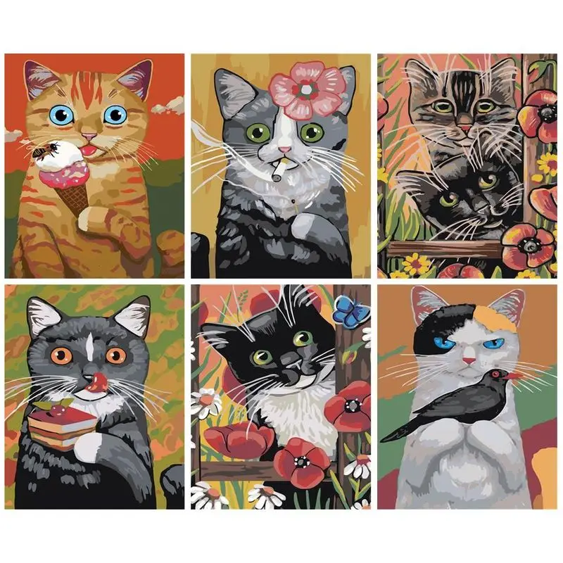 

CHENISTORY Painting By Numbers Cartoon Cat Picture Drawing On Canvas Acrylic Paints Animal Coloring By Numbers Home Decor