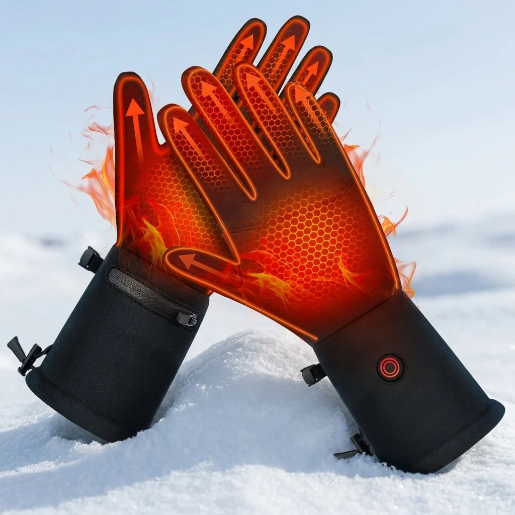 Winter Outdoor Cycling Skiing Black Thin Heated Glove Liners Rechargeable Electric Heating Gloves