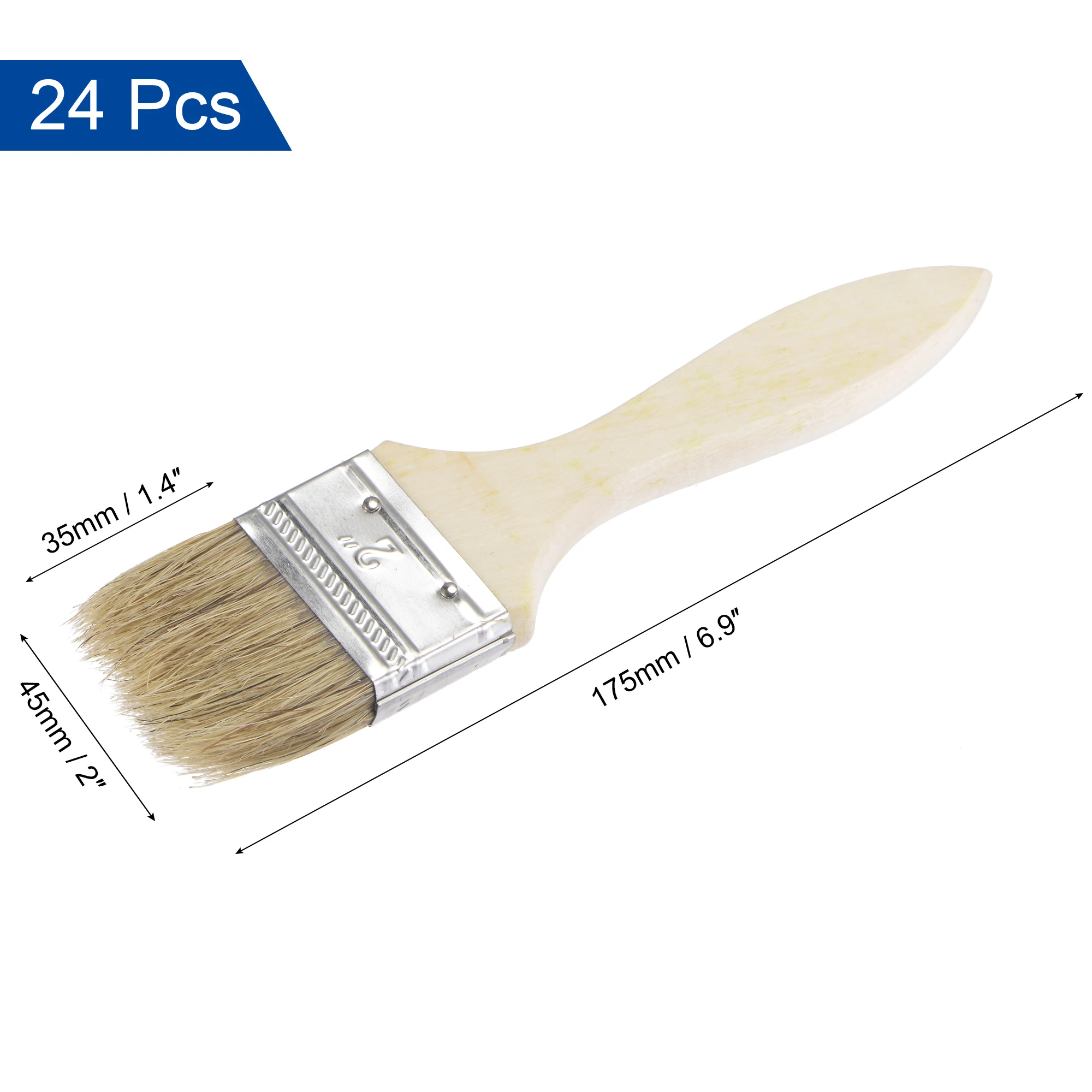 Uxcell 24Pcs pennello da 2 pollici con setole naturali bordo piatto con manico in legno strumento per il trattamento della parete per vernice, vernici, colle