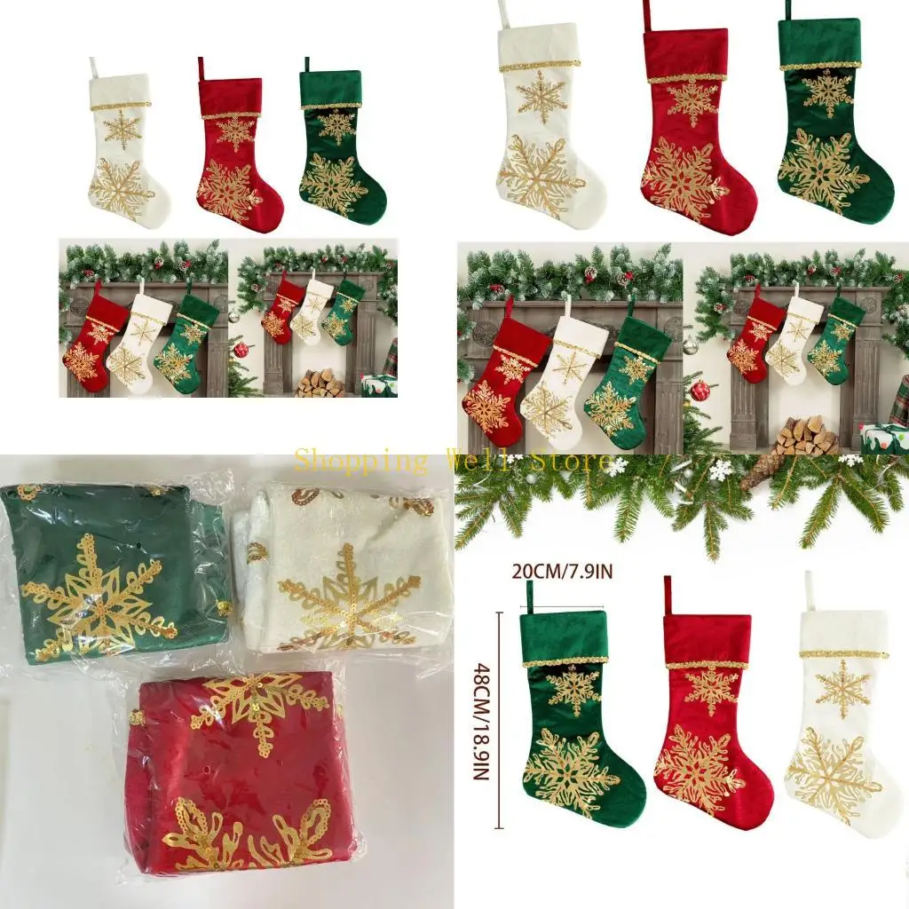 KX4B Snowflake Christmas Hanging Calcetines Navidad Bolsas regalo dulces decoraciones navideñas para oficina en casa