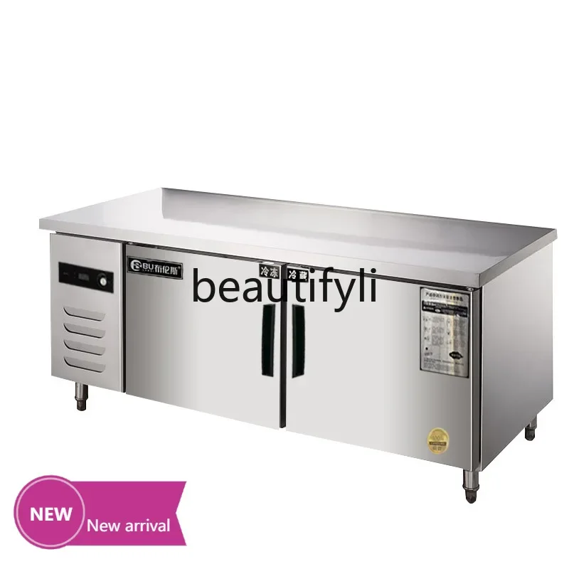 

X Refrigerated Workbench Commercial Fresh-Keeping Freezing Operation Table Freezer Flat Cooling Kitchen RefrigeratorX