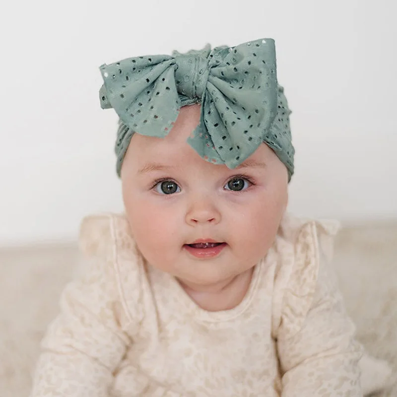 Summer Hollow Baby Turban Cap Big Bow Infant Indian Hat Thin Cotton Newborn Elastic Headscarf Solid Color Kids Hair Accessories