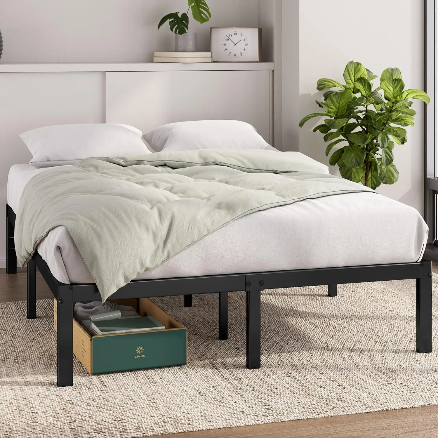 Elias Double Bed frame  Bed 135 x 190 cm 36cm Height  Metal Bed frame with underbed storage and steel slat support  B