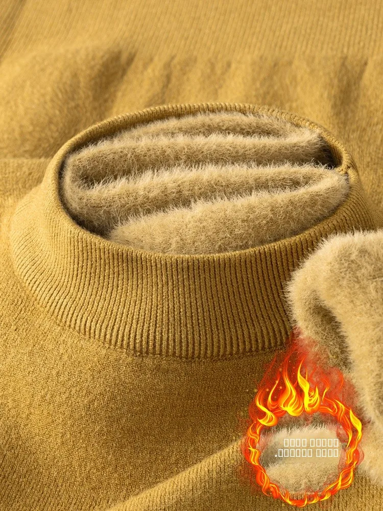 

Утепленный мужской вязаный свитер с высоким воротником, зимний теплый свитер с воротником-стойкой, цельный, бархатный, модный, универсальный базовый слой