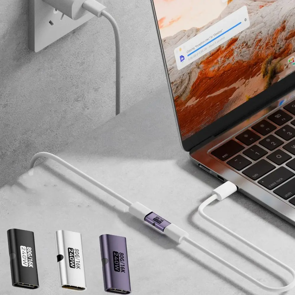 

PD 3.1 240W USB C Female to Female Converter 80Gbps 16K 60HZ Magnetic Adapter High Speed Aluminum Alloy USB4 Type-C Extender