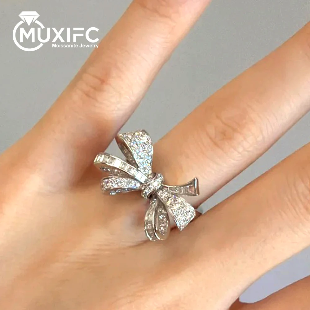 

MUXIFC модное кольцо из стерлингового серебра 925 пробы 5А с цирконом и бантом для женщин, роскошные обручальные кольца, банкетные ювелирные изделия на палец