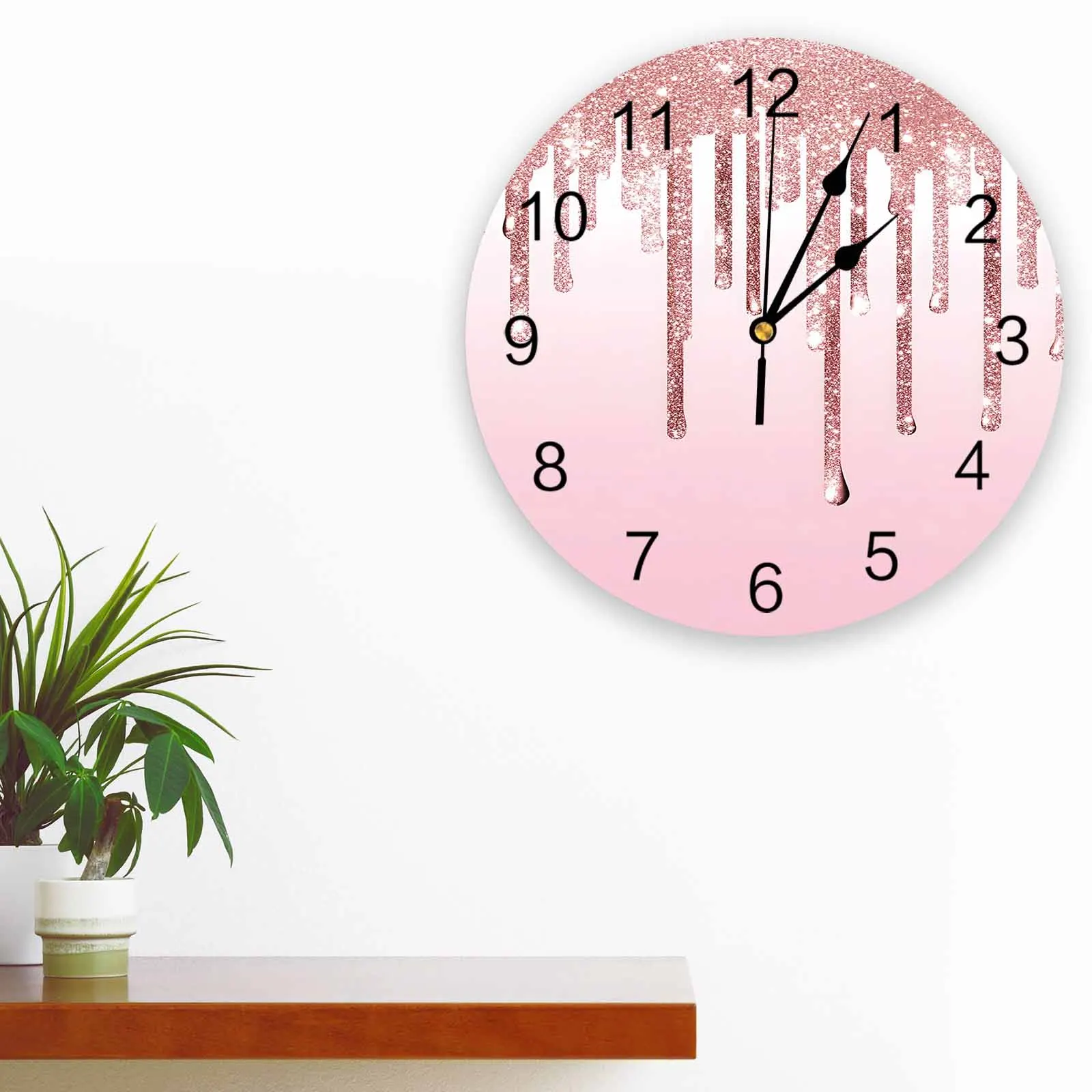 

Bedroom Wall Clocks Pink Droplet Gradient Texture Living Room Clocks Ornaments Baby Room Study Mute Wall Clocks