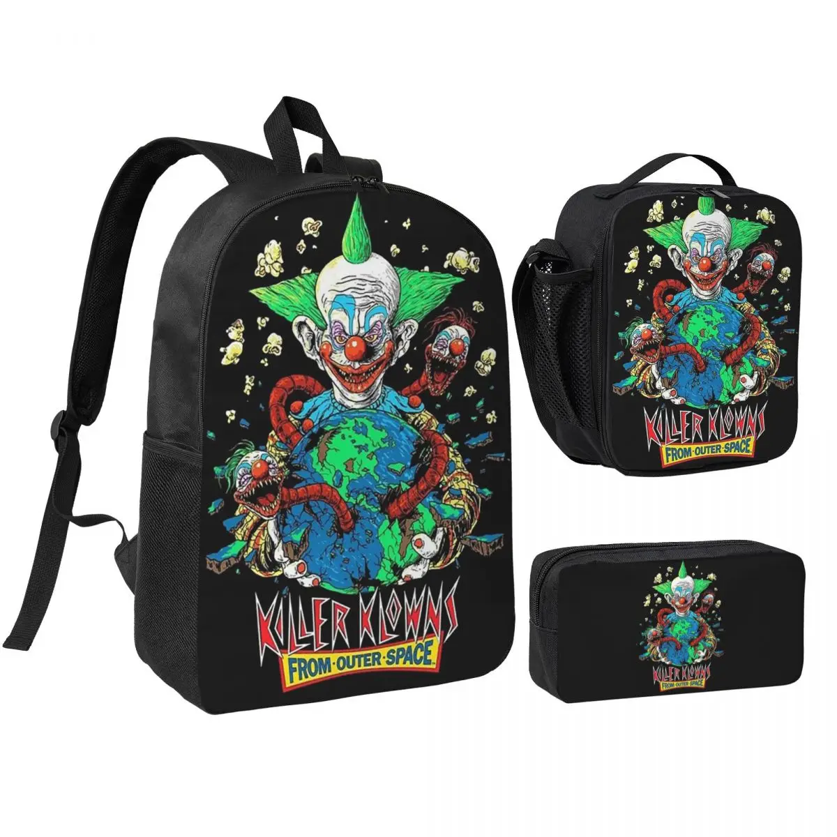 Killer Klowns From Outer Space Backpack Student BookBag School Bag Shoulder Bags 3ps Insulated Lunch Bag Pencil Case