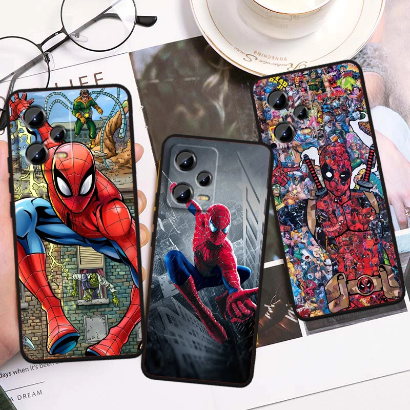 Marvel Spider Man Catroon For Xiaomi Redmi Note 13 12R 12 12S Turbo 11 11T 11S 10 10S Pro Plus 5G Black Cover Phone Case