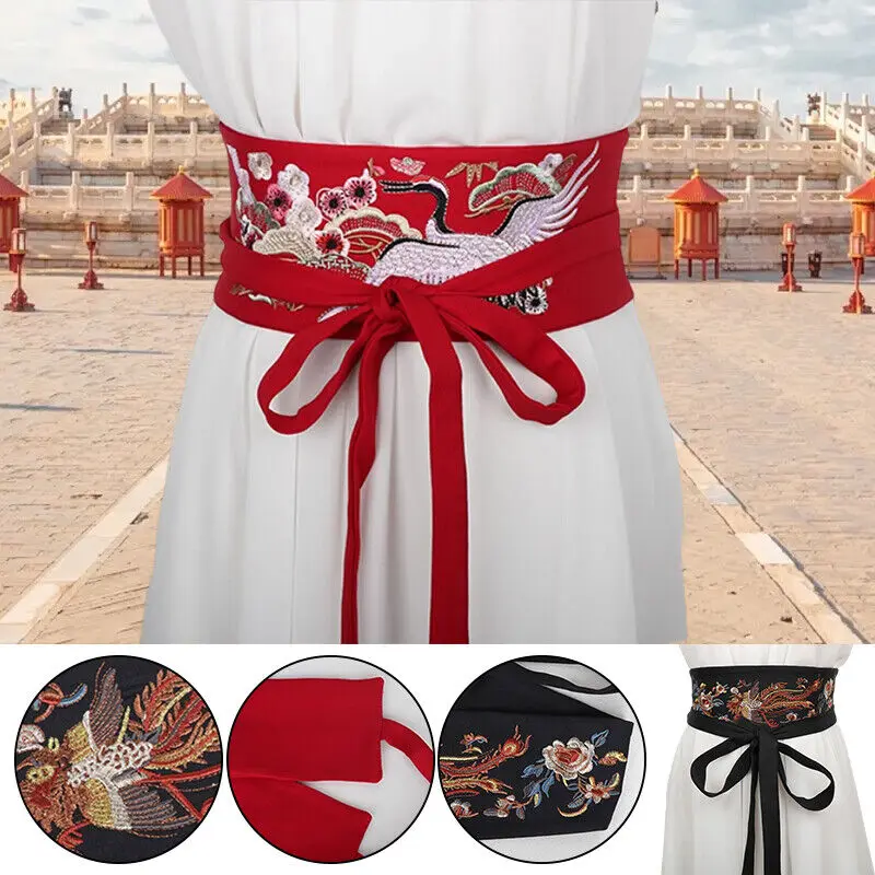 Retro Embroidered Wide Belt Women Hanfu Vintage Embroidered Corset Belt Kimono Elastic Wide Waistband Kimono Dress Decor Belt