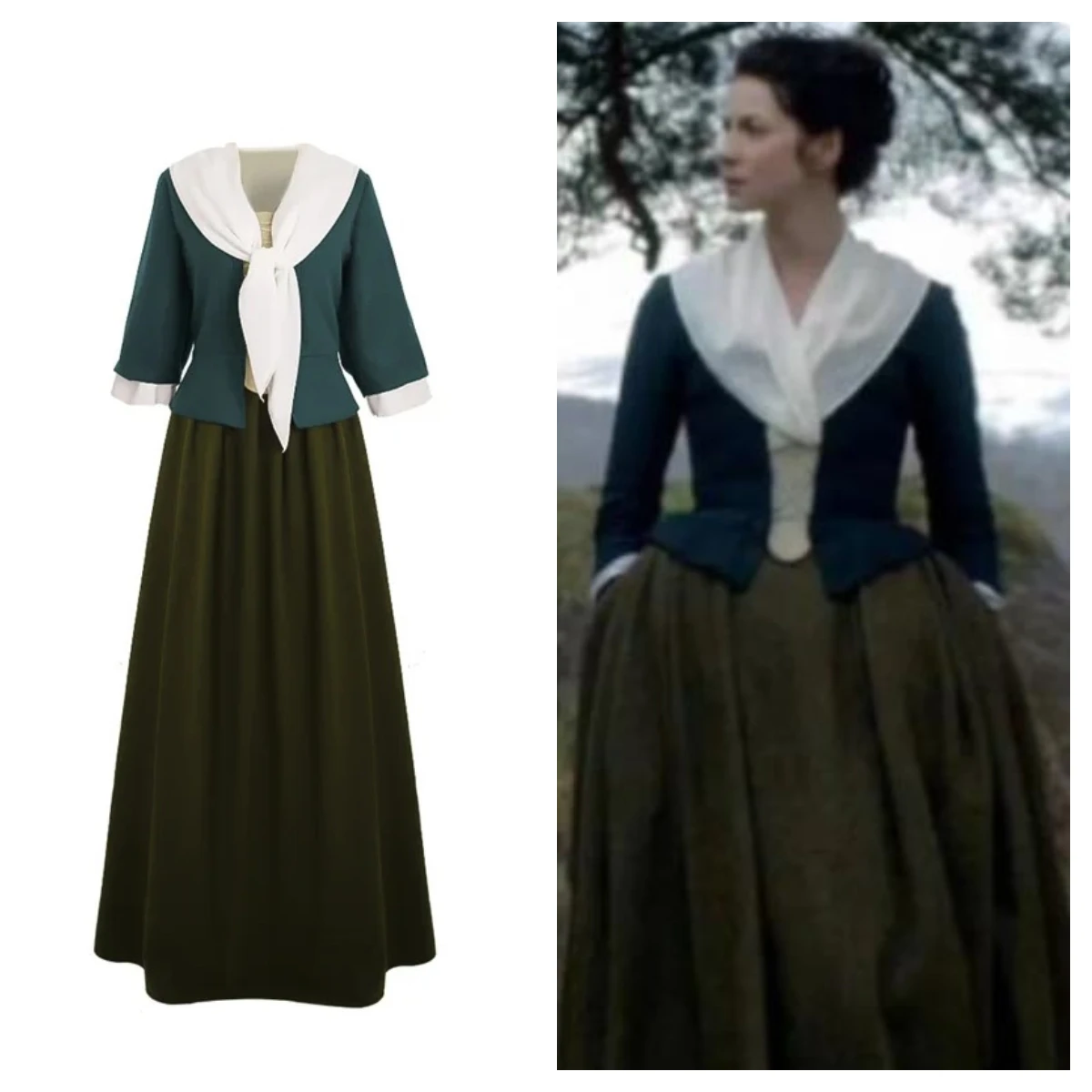 Serie TV Outlander regina Fraser Costume Cosplay da donna verde scuro lino e granito grigio Tartan abiti da festa di Halloween