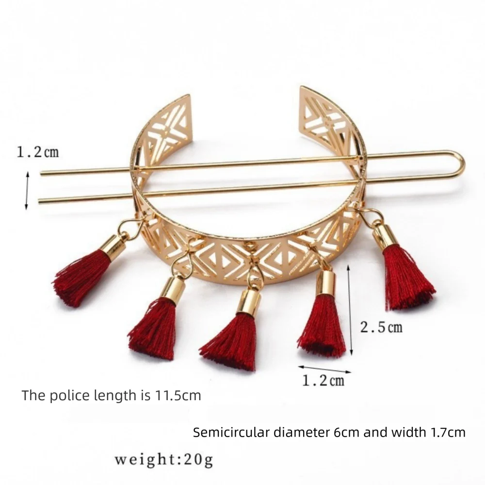 Stik Rambut Berongga Gaya Boho Jepit Rambut Rumbai Braket Kubah Aloi Pin Rambut Emas Perhiasan Wanita