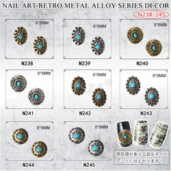 10 adet/grup japon tipi altın gümüş Retro oyulmuş yuvarlak Oval Metal alaşım Nail Art Deco tırnak takılar aksesuarları manikür için