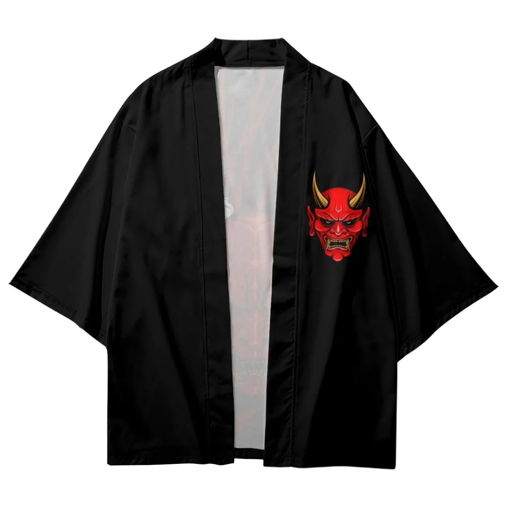 Pakaian Kardigan Streetwear Jubah Longgar Pria Wanita Tradisional Haori Yukata Musim Panas Jepang Samurai Setan Cetak Kimono Cosplay