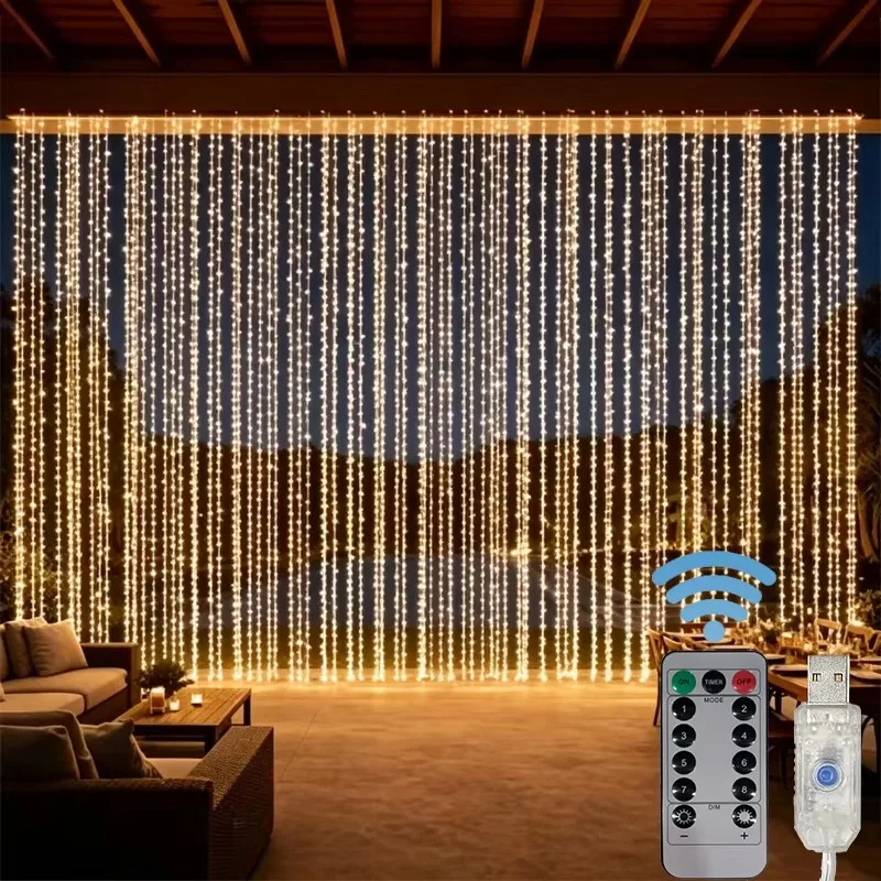 1pc USB Plug Curtain String Lights with Remote Control Bedroom Wedding Christmas Halloween Decorations