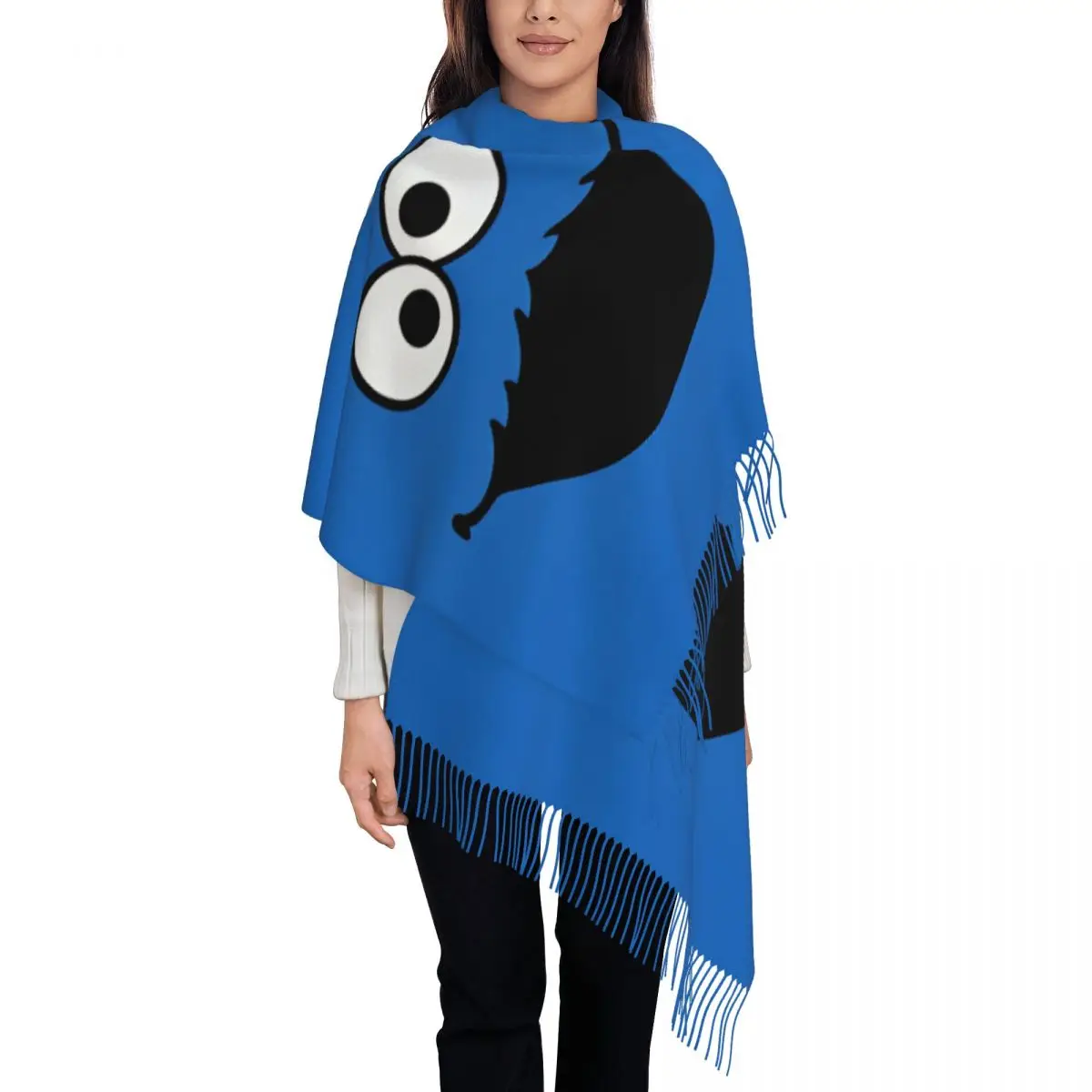 Cookie Monster S-Sesame Street Shawl Wraps Womens Winter Large Long Scarf Cartoon Comedy Neckerchief Tassel Scarves