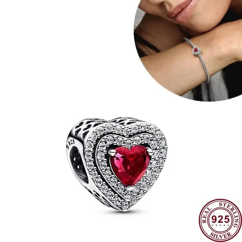 New Hot 925 Silver Shining Heart To Heart Connection Original Women's Padlock Logo Charm Used For Bracelet Pendant DIY Jewelry