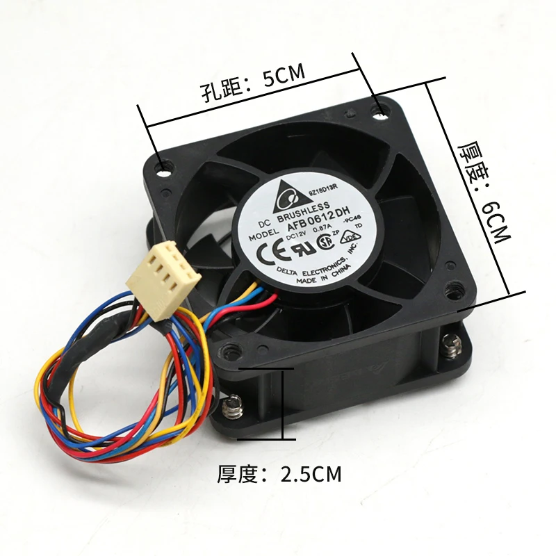 Delta AFB0612DH 9C46 DC 12V 0.87A 60x60x25mm 4-Wire Cooling Fan