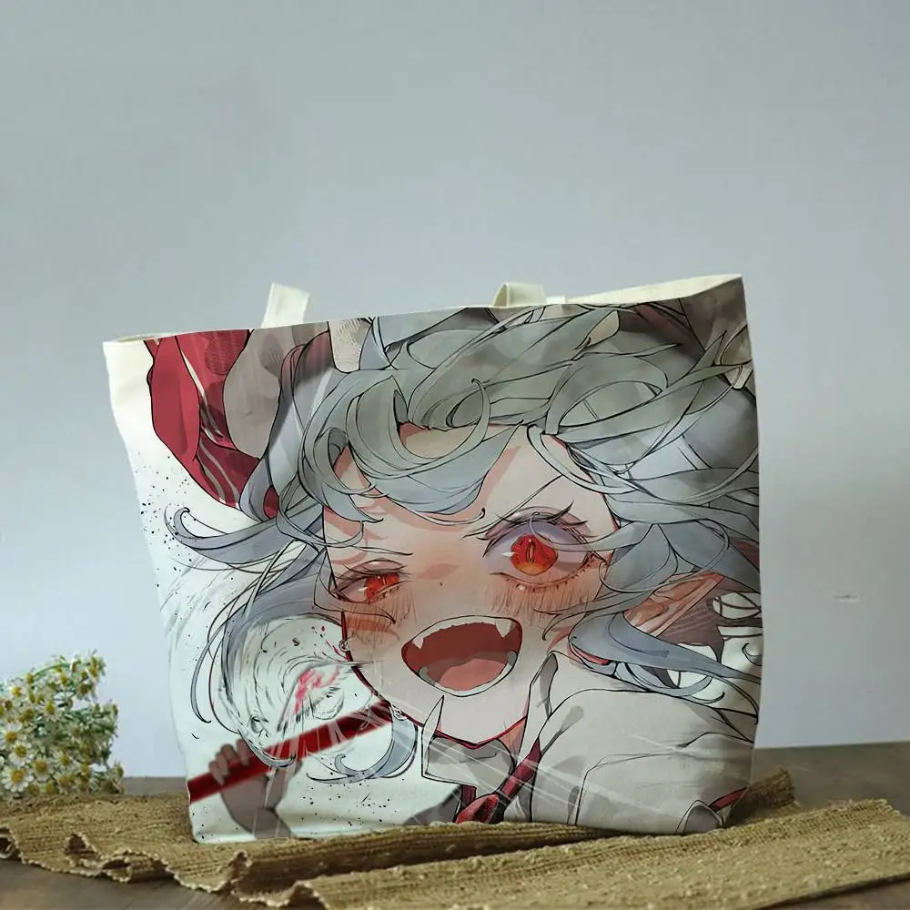 Remilia Scarlet TOUHOU  Plain Beige Cotton Polyester Canvas Shoulder Bag for Grocery & Travel