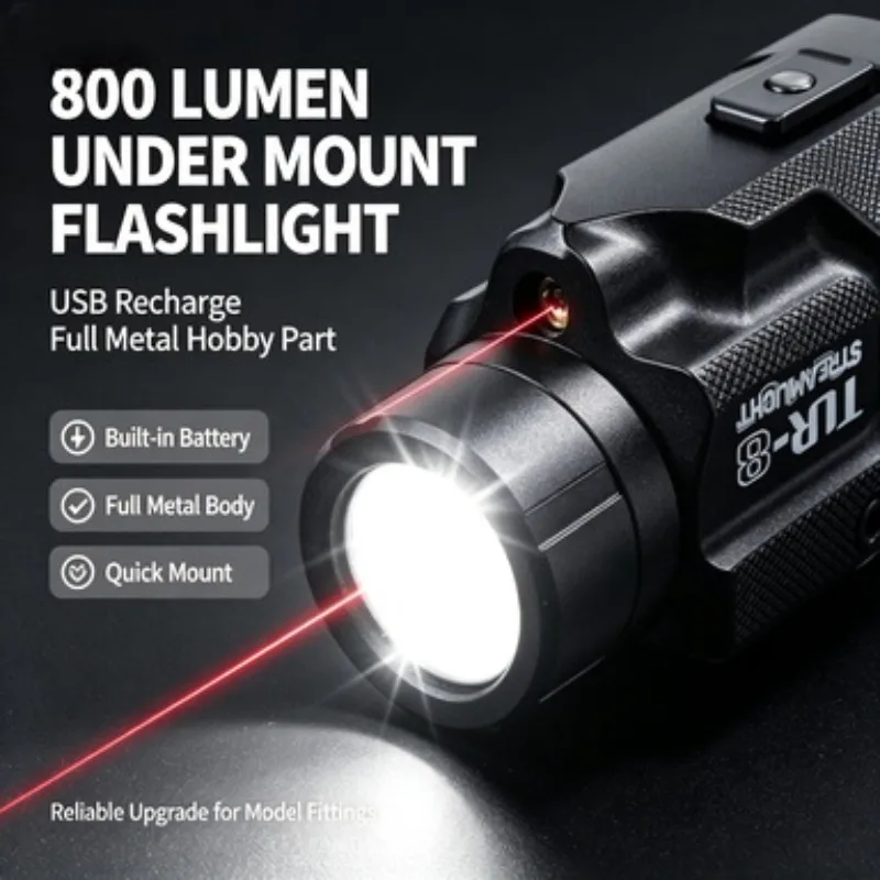 Under Mount Hobby Toy Flashlight All Metal Shell 800 Lumen Built-in Rechargeable USB Battery