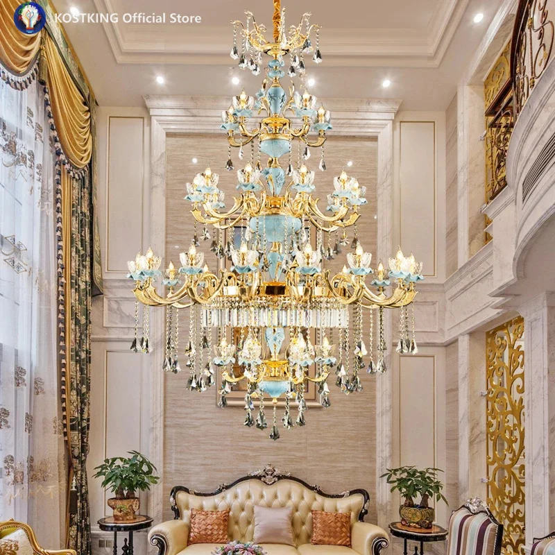 All Copper Duplex Building Light Luxury Zinc Alloy Crystal Big Opening To Candle Lamp Living Room Dining Room Project Vlla