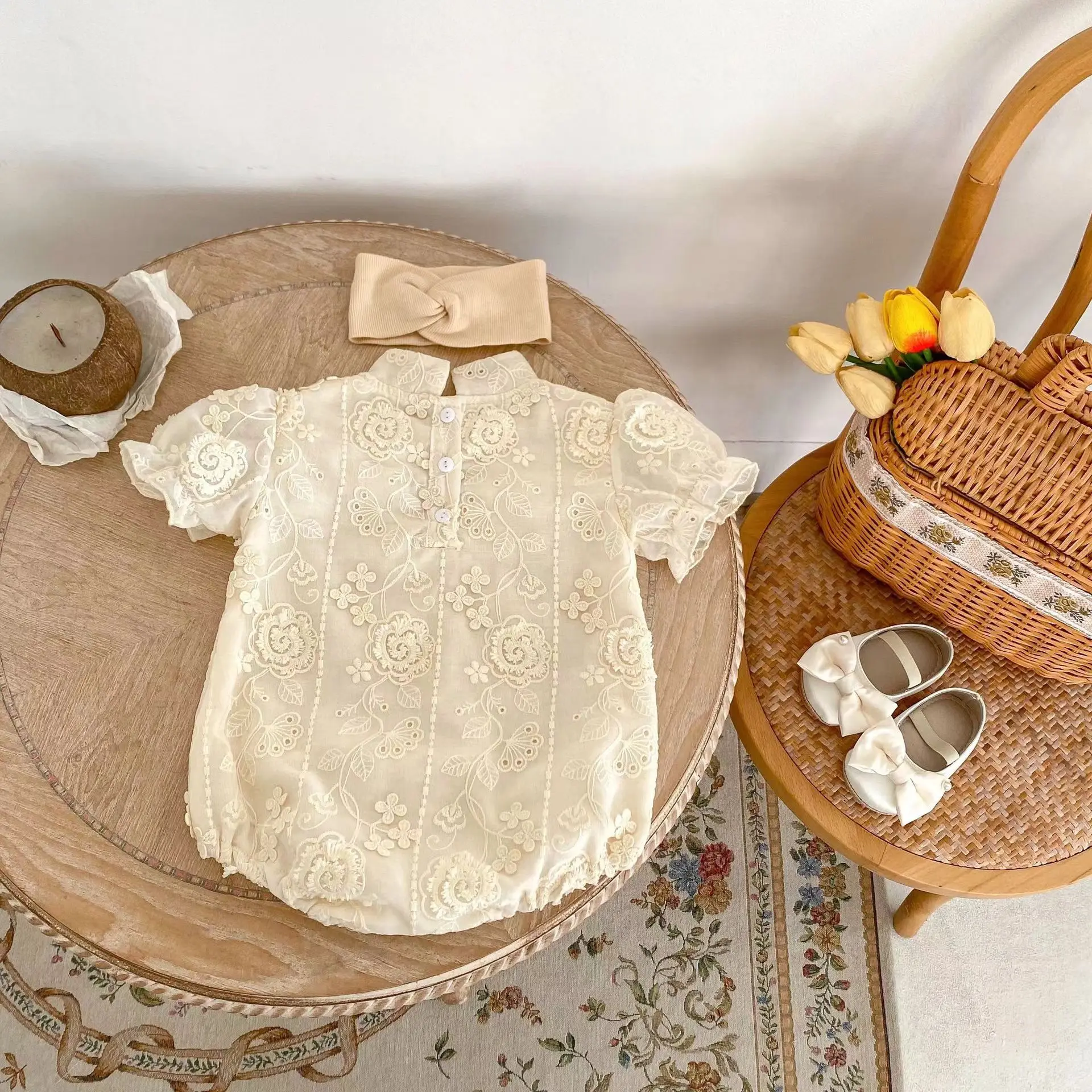 2024 Summer New Infant and Toddler Girl Baby Embroidered Short sleeved Sweetheart Jumpsuit