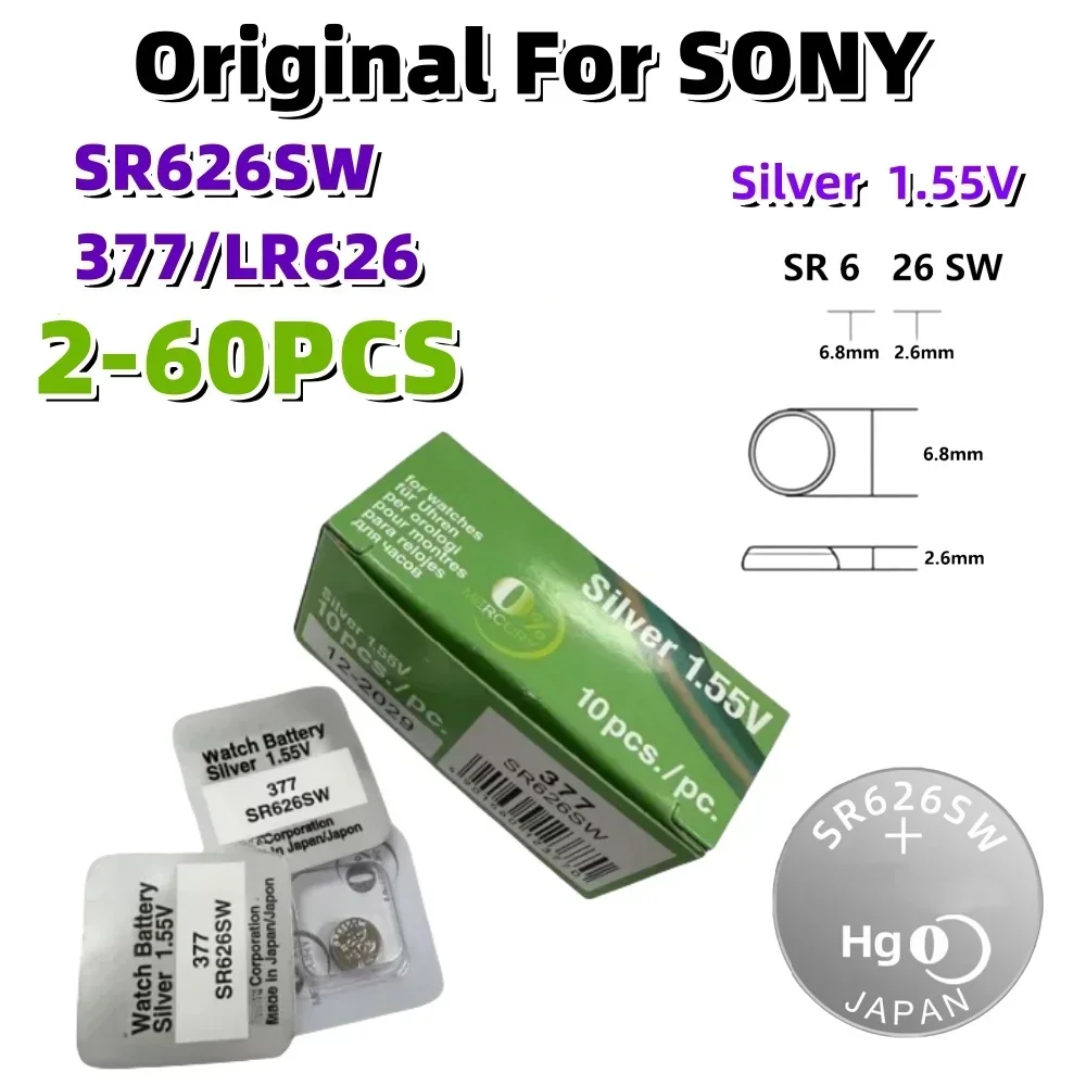 

Оригинальные батарейки для SONY SR626SW LR626 AG4 1,55 в LR66 377 377A, щелочные батарейки, часы, игрушки, автомобиль, пульт дистанционного управления, монетница, 2-60 шт.